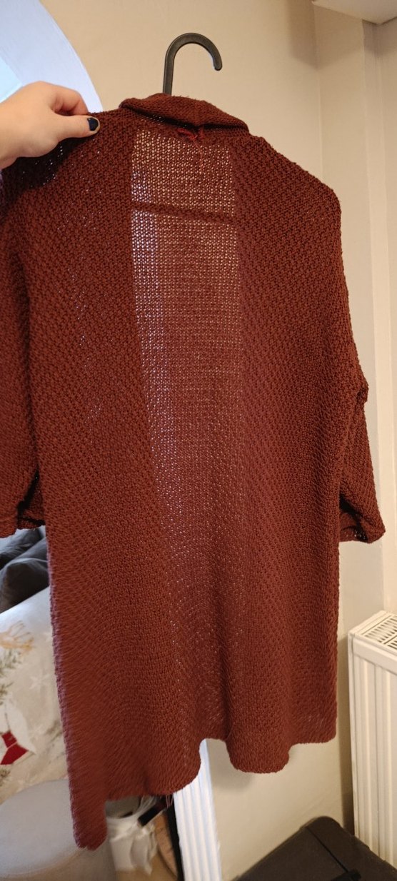 Bordo Örgü Kadın Uzun Hırka - Görsel 2