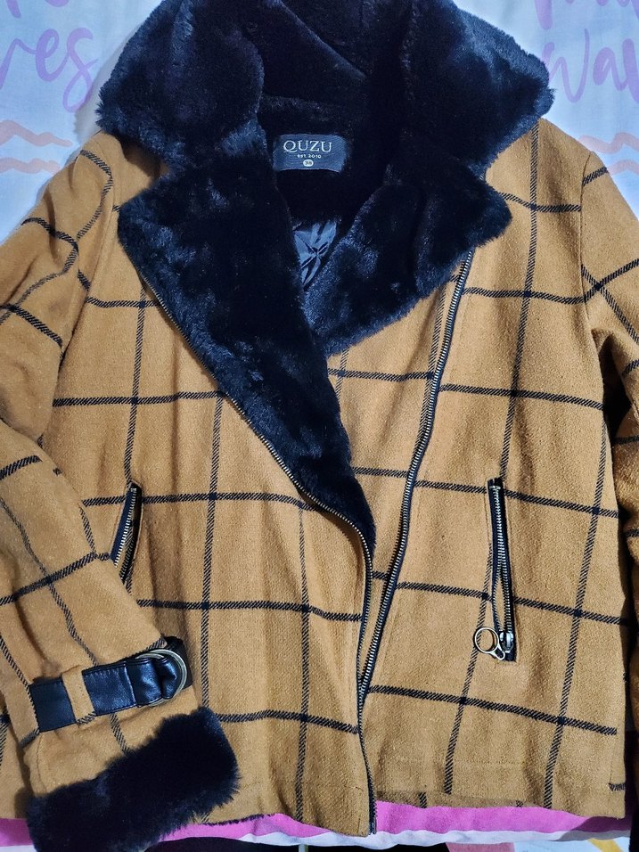 Kahverengi Ekoseli Kürklü Kadın Kış Ceketi - Görsel 2