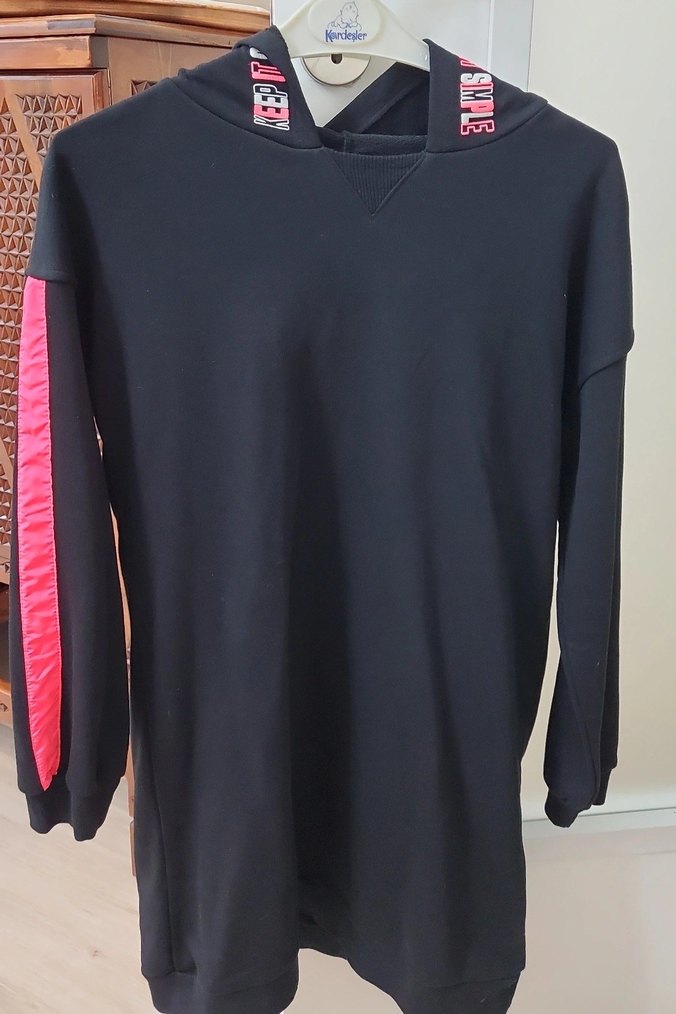 Siyah Kapüşonlu Fermuarlı Sweatshirt - Görsel 2