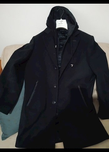 Erkek kapşonlu  kaşe Kaban - Görsel 5