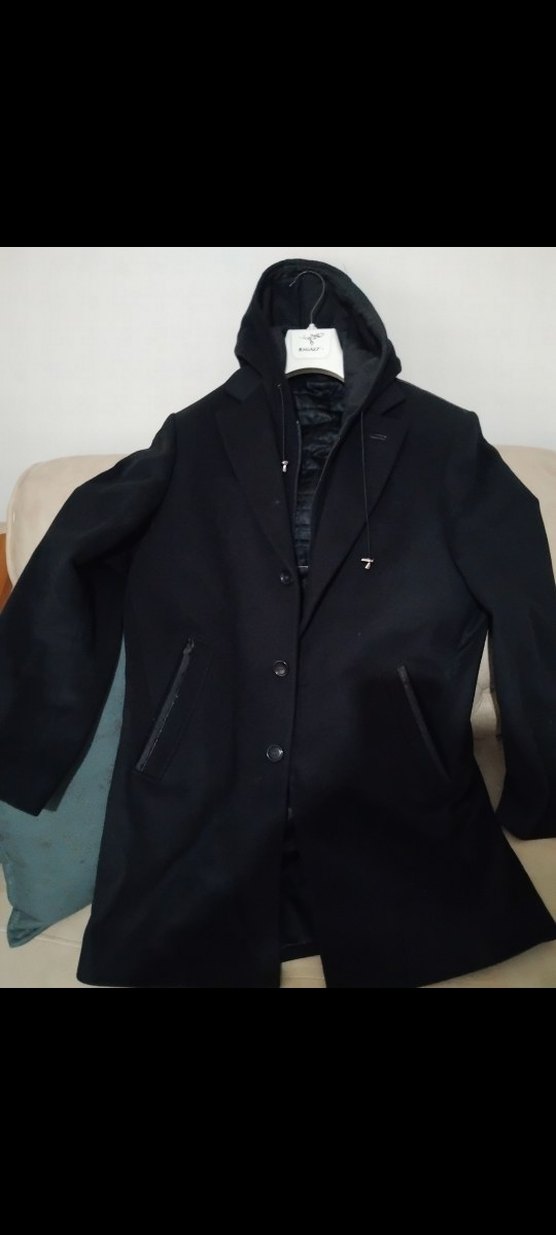 Erkek kapşonlu  kaşe Kaban - Görsel 5