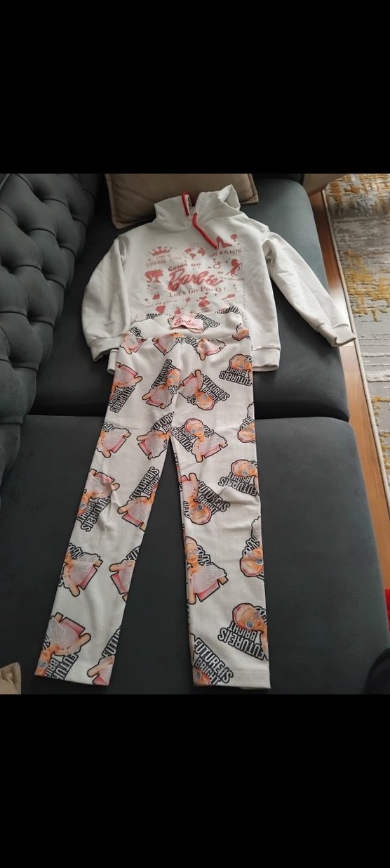 kiz cocuk barbi kapşonlu swet ve tayt - Görsel 5