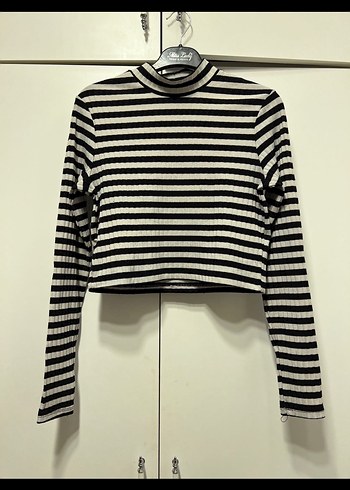 H&m Uzun Kollu Siyah Çizgili Yüksek Yakalı