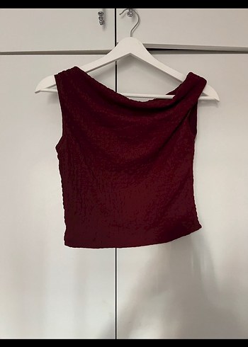 Bordo Kolsuz Yüksek Yakalı Drapeli Kadın Bluz