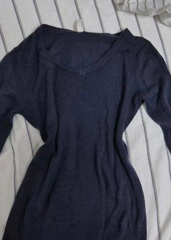 lacivert v yaka uzun kollu triko kazak - Görsel 2