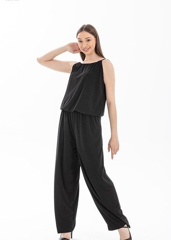 Siyah Kadın Uzun Tulum, Askılı, Salaş Kesim - Görsel 3