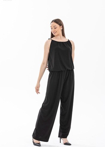 Siyah Kadın Uzun Tulum, Askılı, Salaş Kesim - Görsel 4