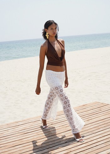 Kahverengi Bohem Straplez Crop Top - Görsel 2