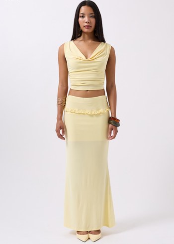 Sarı Kadın Saten Mini Drapeli Büstiyer - Görsel 3