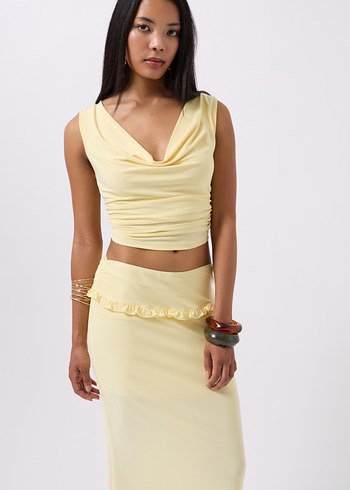 Sarı Kadın Saten Mini Drapeli Büstiyer - Görsel 4