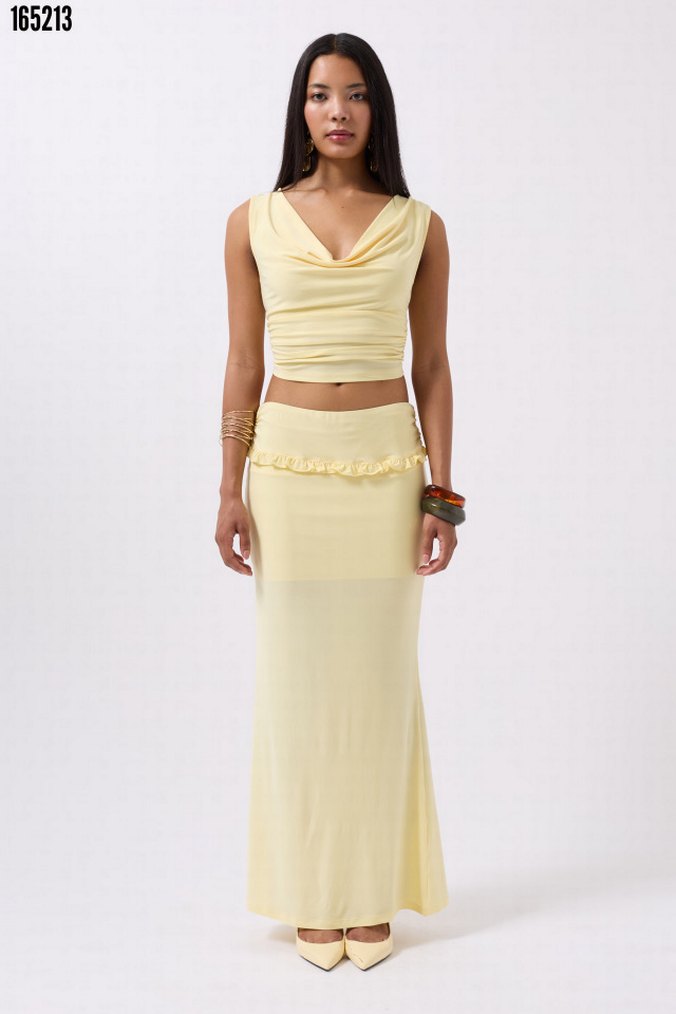 Sarı Kadın Saten Mini Drapeli Büstiyer - Görsel 3