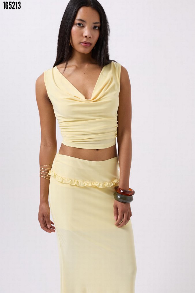 Sarı Kadın Saten Mini Drapeli Büstiyer - Görsel 4