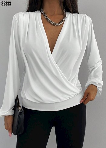 V Yakalı Beyaz Bluz - Görsel 4