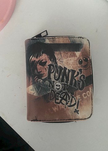 Fermuarlı Punk Desenli Kahverengi Deri Cüzdan