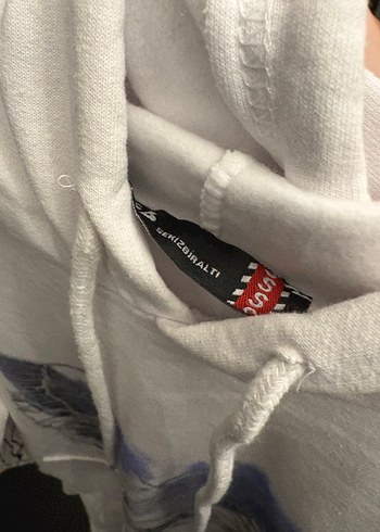 Kapüşonlu Baskılı Beyaz Sweatshirt - Görsel 3