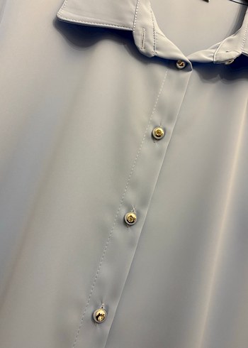 Mavi Kısa Kollu Kadın Gömlek - Görsel 3