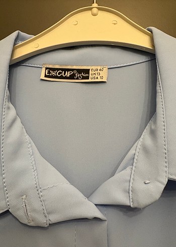 Mavi Kısa Kollu Kadın Gömlek - Görsel 2