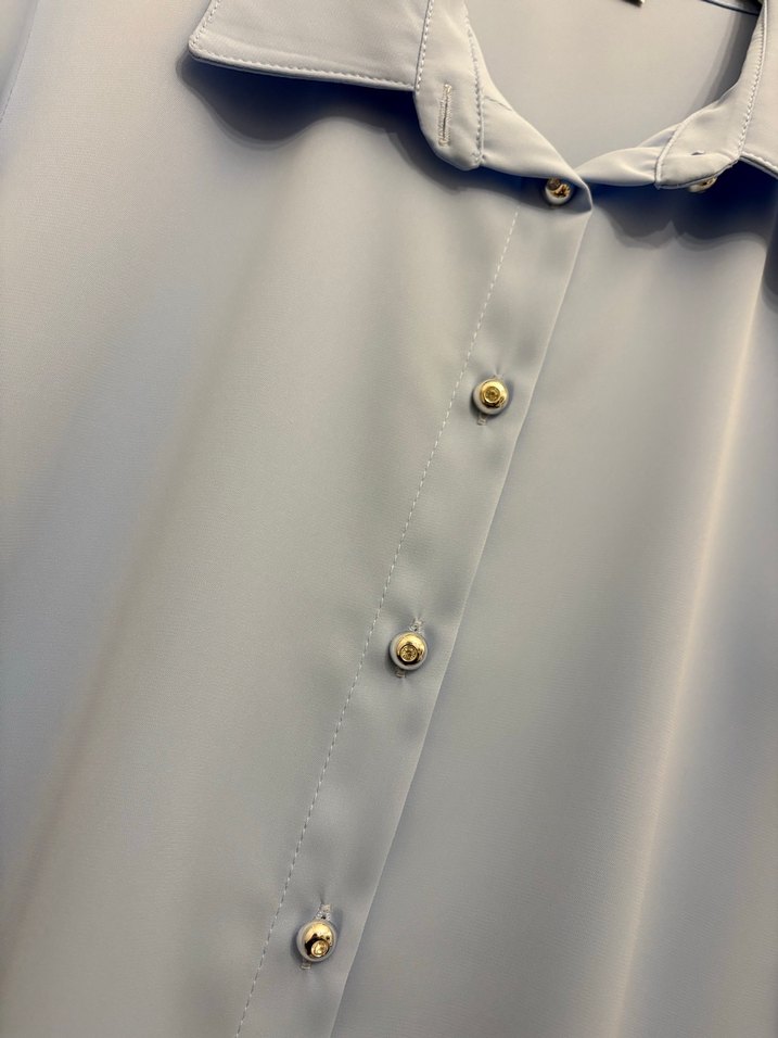 Mavi Kısa Kollu Kadın Gömlek - Görsel 3