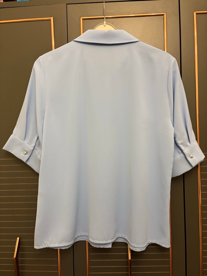 Mavi Kısa Kollu Kadın Gömlek - Görsel 4