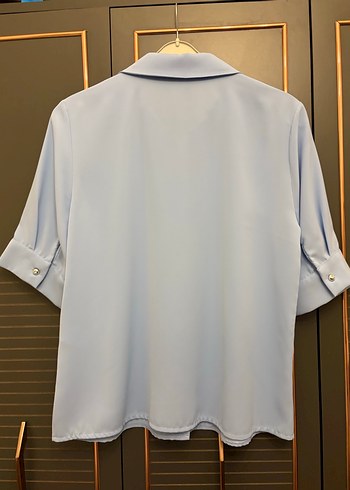 Kadın buz mavi kısa kol gömlek - Görsel 4