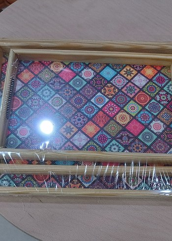 Bohem Desenli Ahşap Tepsi