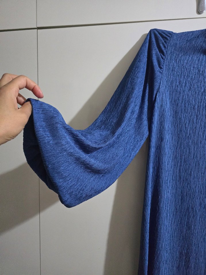 Lacivert Pilili Midi Elbise - Görsel 3