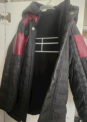 Düğmeli Bordo Siyah Kadın Biker Ceket - Görsel 2