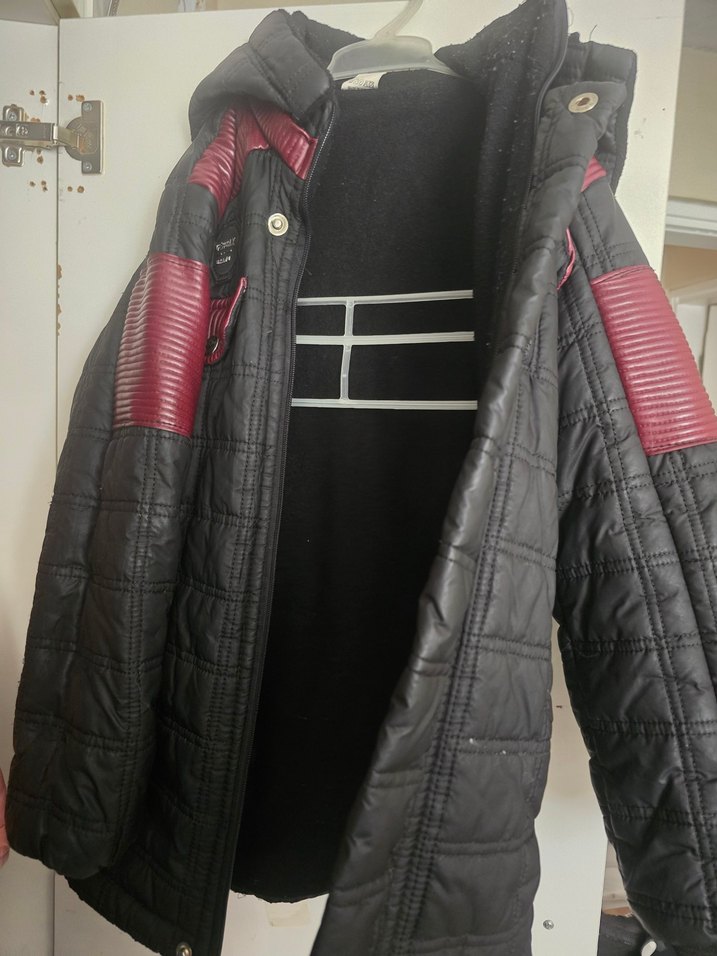 Düğmeli Bordo Siyah Kadın Biker Ceket - Görsel 2