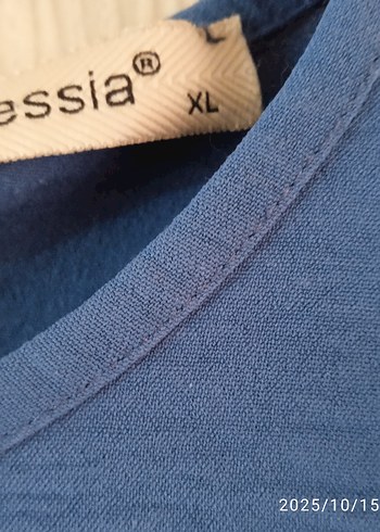 Mavi Keten Midi Tunik, Fırfırlı, Salaş Kesim - Görsel 10