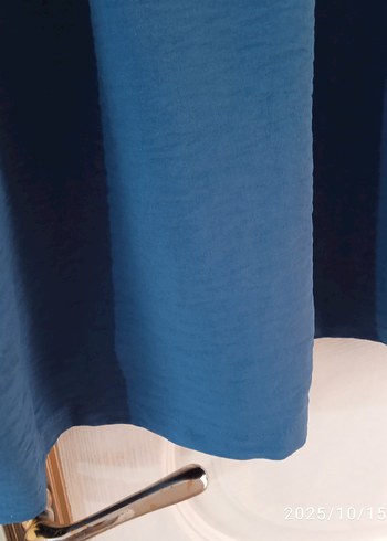 Mavi Keten Midi Tunik, Fırfırlı, Salaş Kesim - Görsel 5