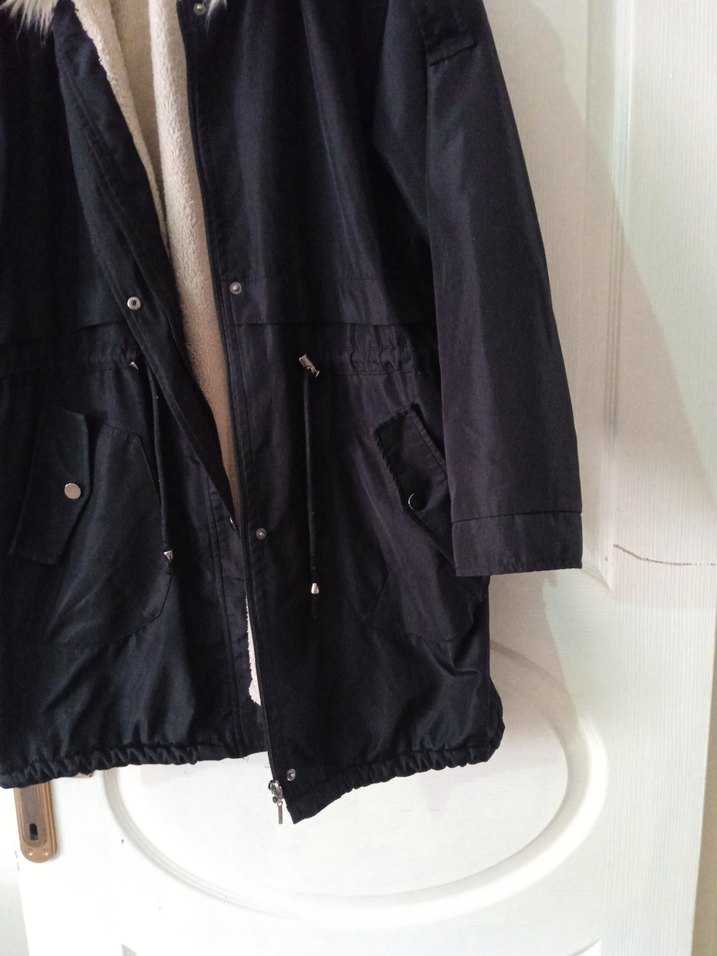 Kürklü Midi Siyah Street Wear Mont 54 beden - Görsel 3