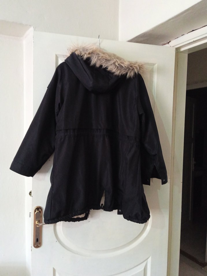 Kürklü Midi Siyah Street Wear Mont 54 beden - Görsel 4