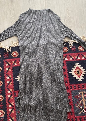 Gri Uzun Kollu Bohem Triko Tunik Elbise - Görsel 2