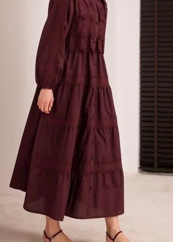 Diğer Bohem Bordo Uzun Elbise Kemerli
