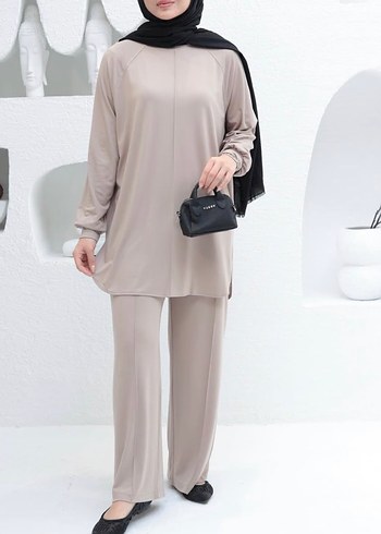 Bej Kadın Uzun Kollu Minimalist Takım