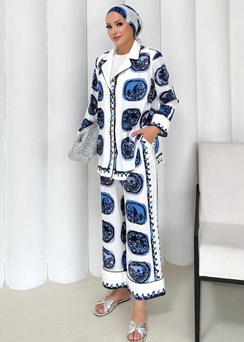 Diğer Mavi Batik Desenli Bol Kesim Kadın Takım