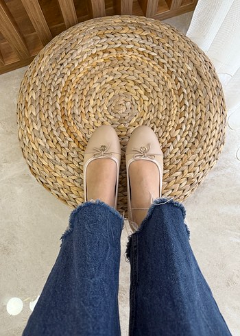 Bej Bağcıklı Kadın Dolgu Topuk Babet - Görsel 4