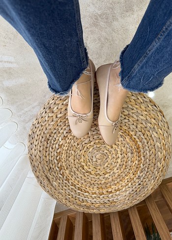 Bej Bağcıklı Kadın Dolgu Topuk Babet - Görsel 7