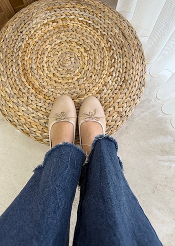 Bej Bağcıklı Kadın Dolgu Topuk Babet - Görsel 2