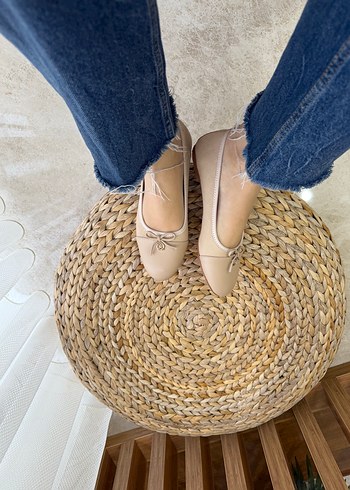 Bej Bağcıklı Kadın Dolgu Topuk Babet - Görsel 6