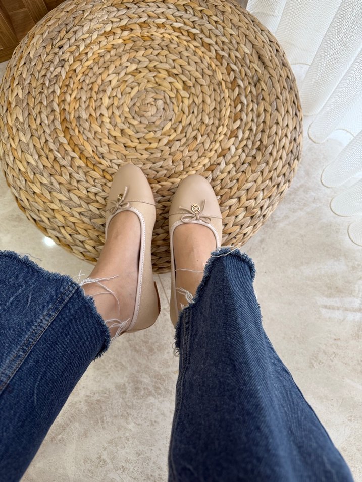 Bej Bağcıklı Kadın Dolgu Topuk Babet - Görsel 3