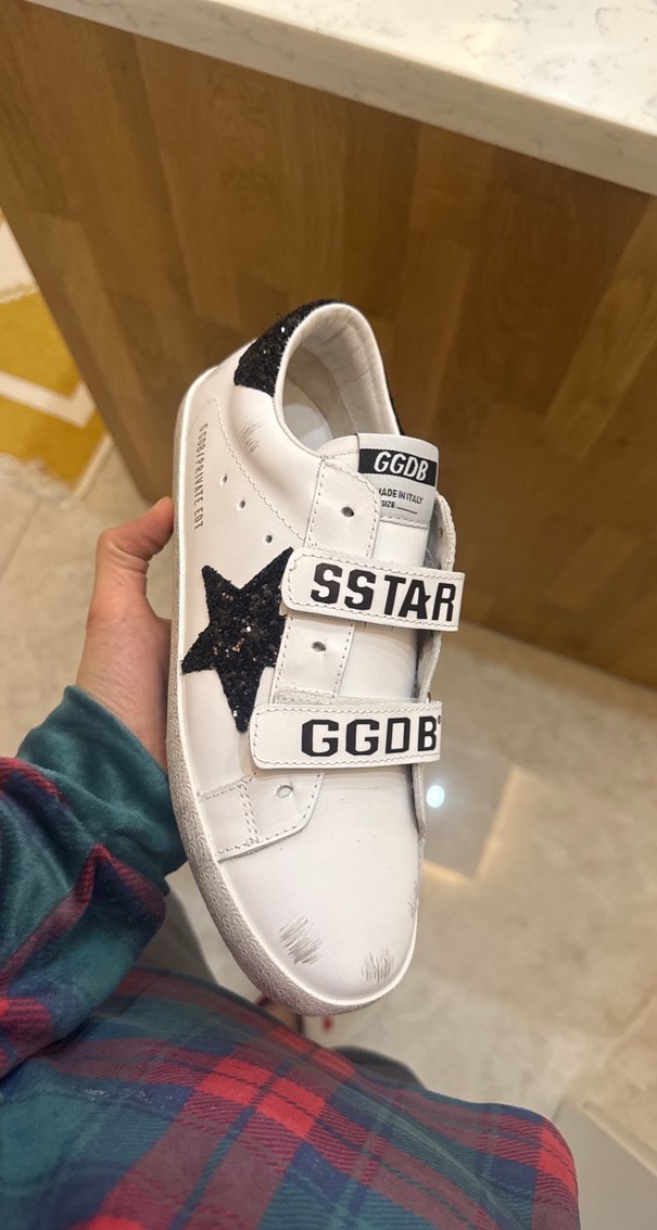 Beyaz Kadın Sneakers, Cırt Cırtlı, Yıldız Desenli - Görsel 4