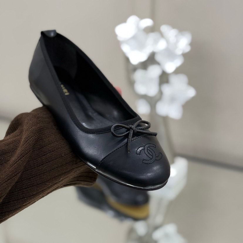 Siyah Chanel Fiyonklu Yüksek Topuklu Kadın Babet - Görsel 3