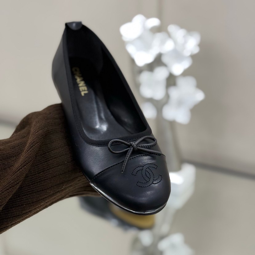 Siyah Chanel Fiyonklu Yüksek Topuklu Kadın Babet - Görsel 2