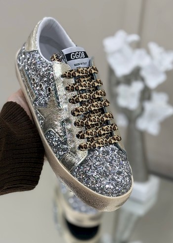 Gri Leopar Desenli Payetli Yüksek Topuklu Spor Ayakkabı - Görsel 2