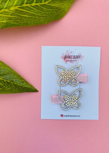 Payetli Kelebek Figürlü Pembe Çocuk Toka