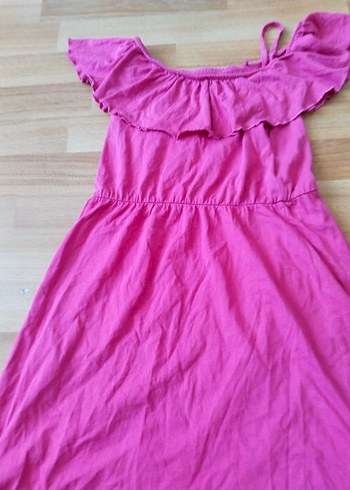 Kız Çocuk Pembe Keten Volanlı Elbise - Görsel 2