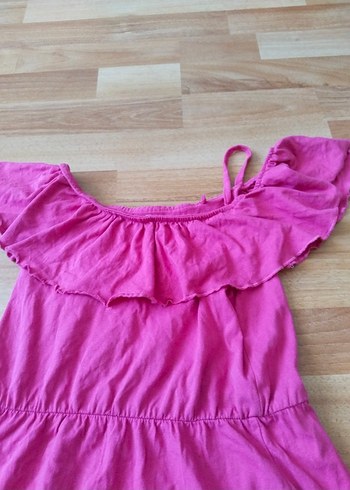 Kız Çocuk Pembe Keten Volanlı Elbise - Görsel 3