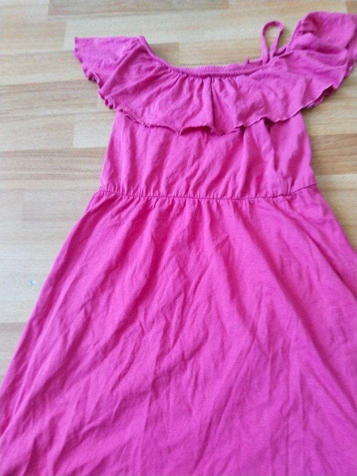 Kız Çocuk Pembe Keten Volanlı Elbise - Görsel 2