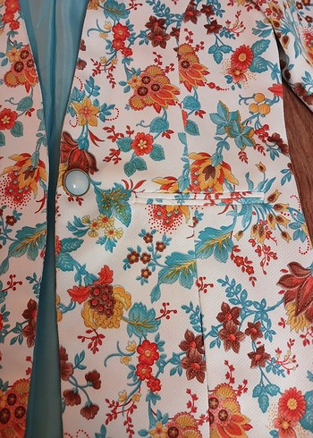 40 Beden Çiçek Desenli Bohem Midi Kadın Blazer